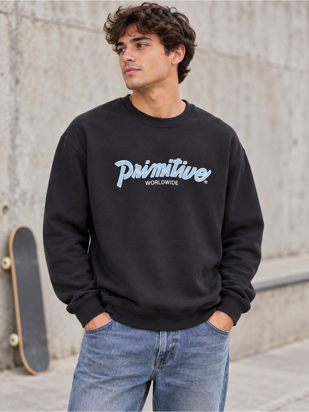 Primitive Worldwide Black Crewneck Sweatshirt